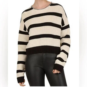 THE KOOPLES Striped black & off-white sweater. Heavy metallic detail size 2X.